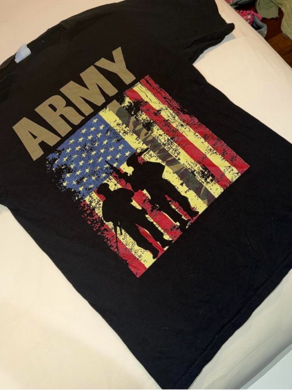 Port and Company Black U.S. Army Graphic Tee with Red, Yellow & Blue Flag